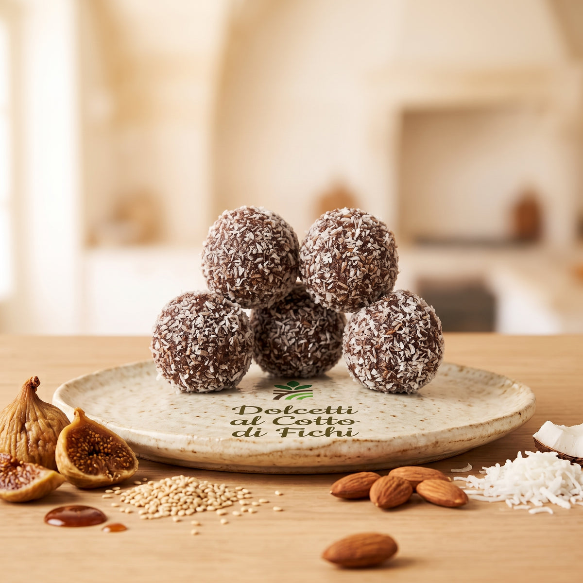 Dolcetti al cotto di fichi con cocco nel piatto